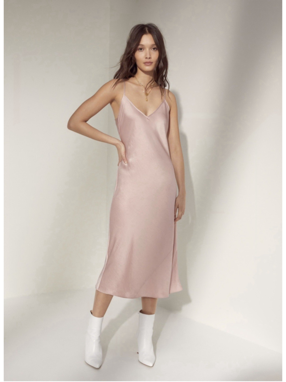 Aritzia Wilfred Only Slip Satin Midi Dress creamsicle Bias Cut Size L